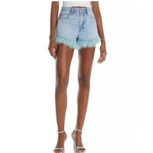 Frame Le Super High Feather-Trimmed Denim Shorts